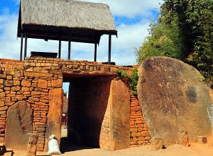 Ambohimanga Rova, Antananarivo province, Madagascar: Royal Hill of Ambohimanga - Ambatamitsangana gate - the 10 ton stone disc used as door was operated by dozens of slaves - royal city and burial site - UNESCO world heritage site - photo by M.Torres